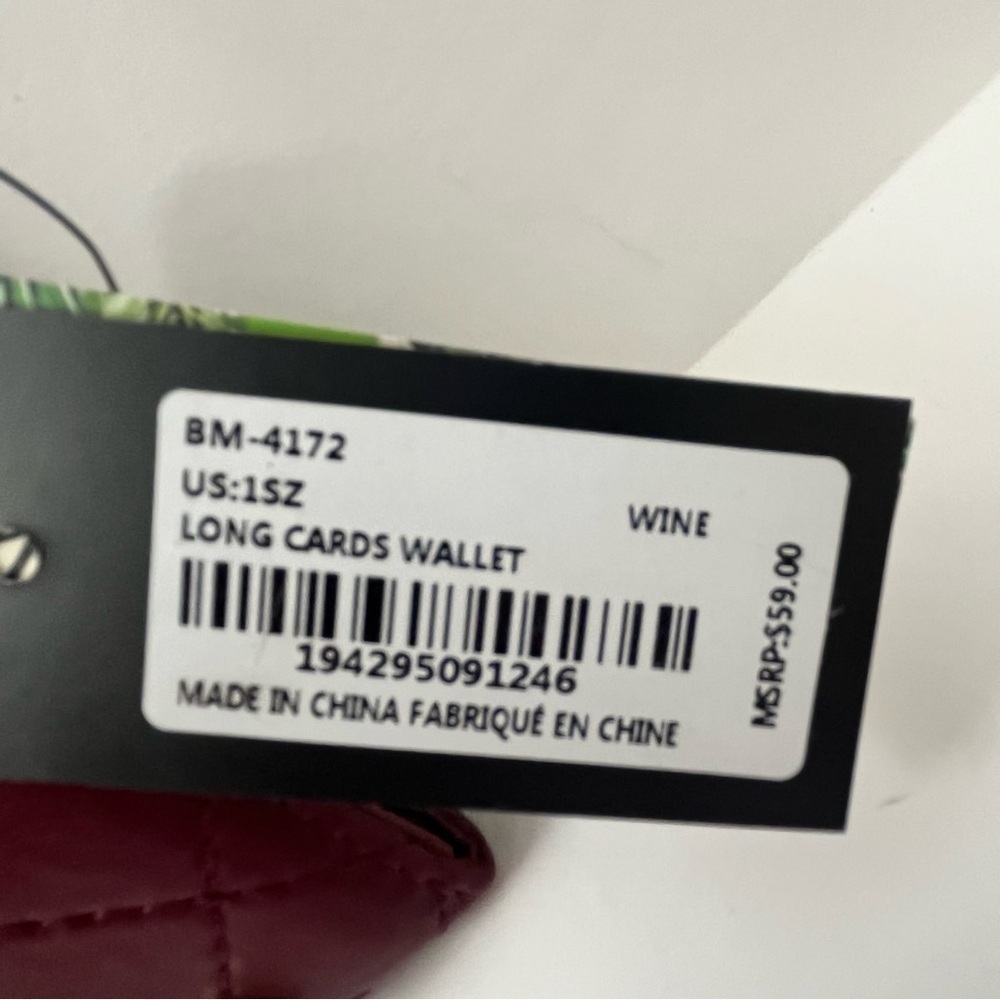 NWT Studio Badgley Mischka Wine Quilted Long Cards Wallet Vegan Leather - Picture 2 of 7